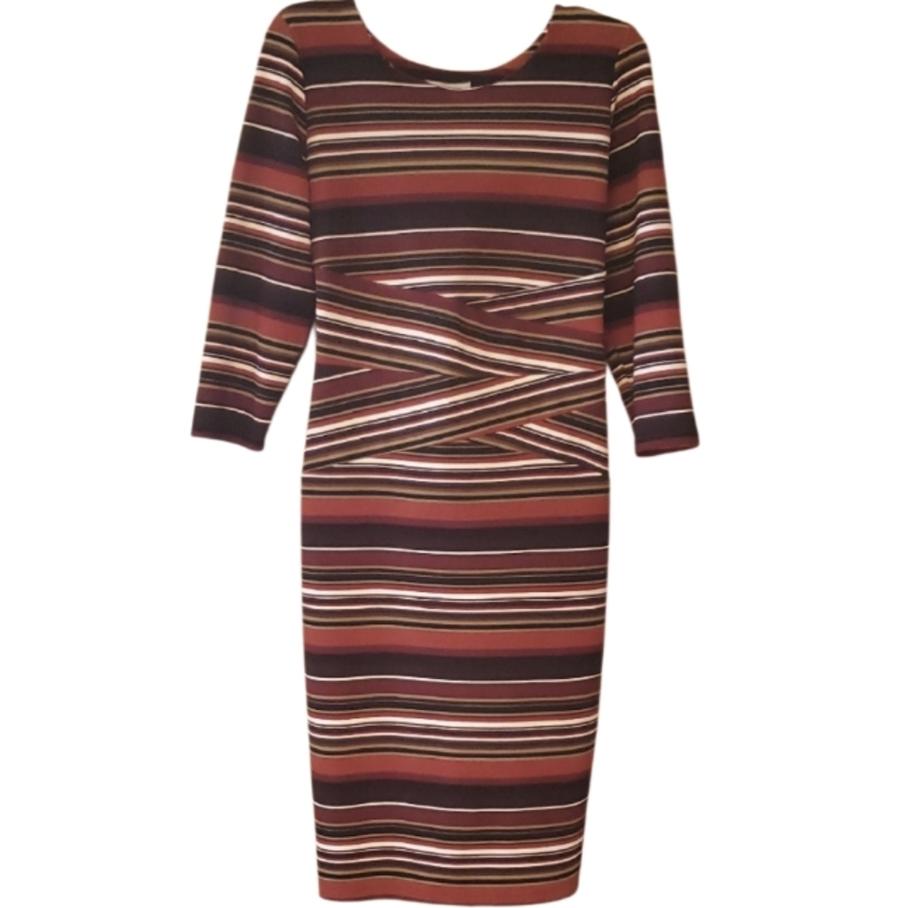 Shelby & Palmer Multicolor Striped Long‎ Sleeve Dress Fall Colors Size 14